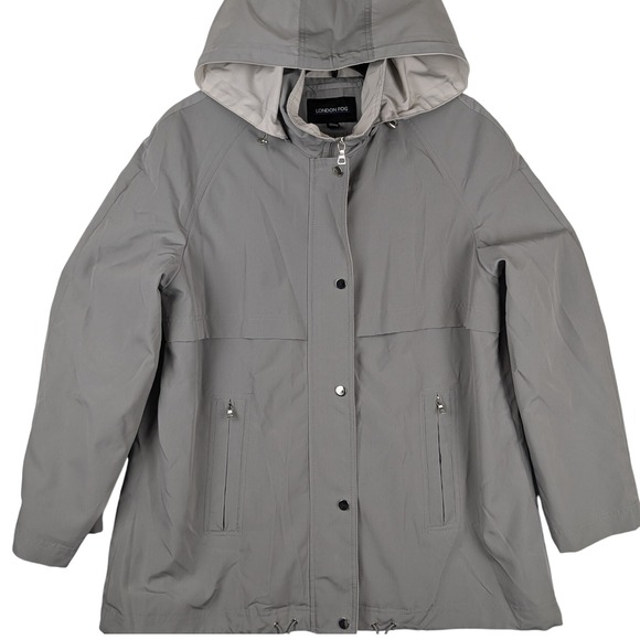London Fog Jackets & Blazers - London Fog Hood Rain Jacket Gray L Lightweight Zip Snap Close Pockets Drawstring